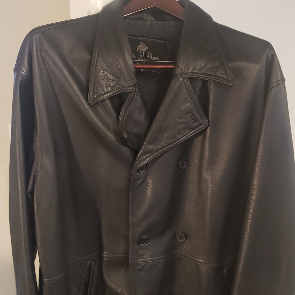 Mens leather double breastd peacoat XL